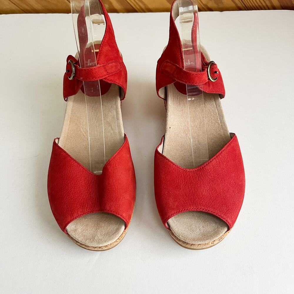 DANSKO Charlotte Wedge Sandals Red Suede EU 40 - Picture 3 of 6